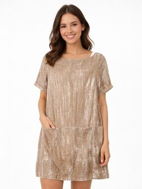 Anthropologie Floreat Crinkled Velvet Dress – Champagne | Size S